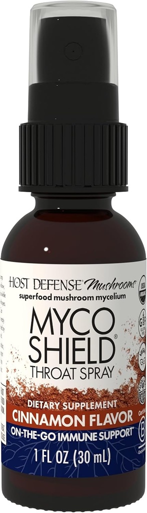 Hoste Defense MycoShield Gât Spray - Immune Health Supplement - Dietary Mushroom Supplement with Chaga, Reishi, Turkey Tail & More - On-The-Go Immune Support - Cinnamon Flavor, 1 fl oz (71 Servings) *
