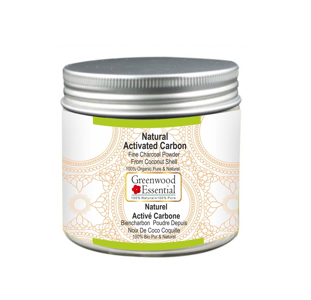 Greenwood Essential Natural Actived Carbon fin Charcoal Pudră de nucă de cocos 100% Organic Pure & Natural 100gm (3.5 oz)