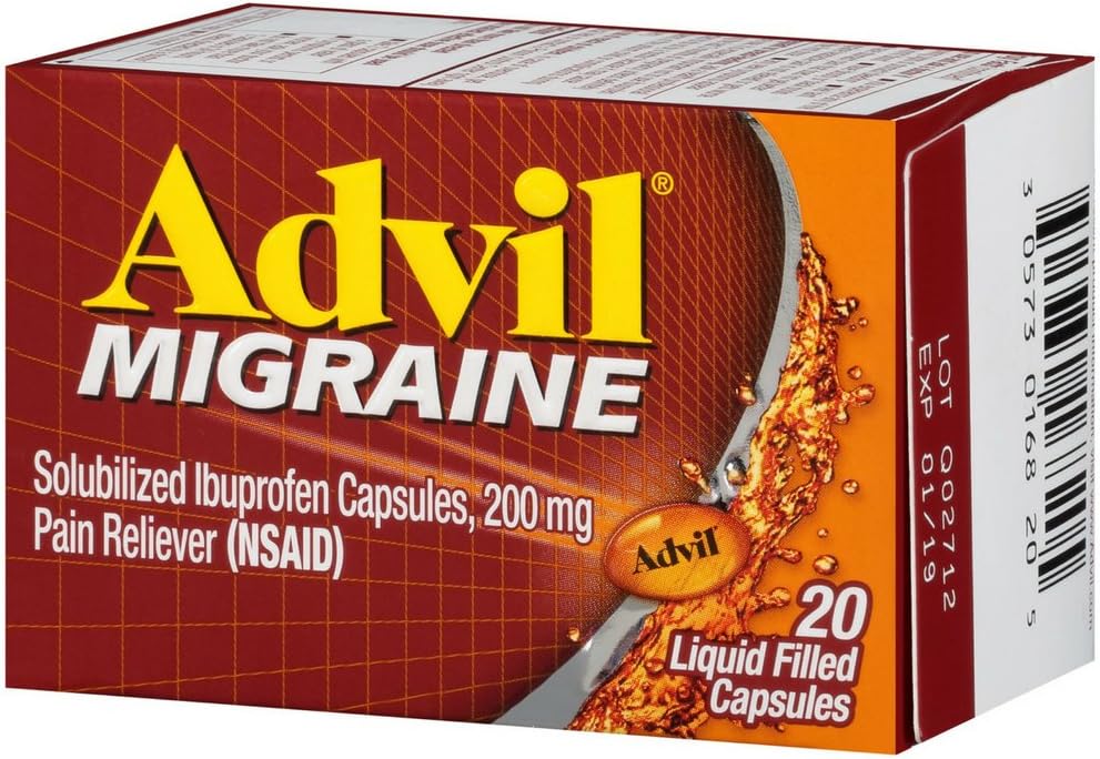 Advil Migrene Pain Relieiver, Solubilized Ibuprofen 200mg, 20 Conte, Capsule umplute cu lichid, Migrene puternic de ajutor