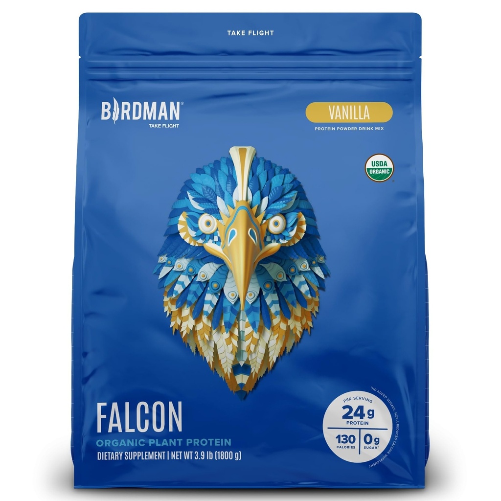 BIRDMAN Falcon Vegan Pudră de proteine Organic, Stevia & Sugar Free, Proteină pe bază de plante, Carb scăzut, Dairy Free, Keto, Proteina non-Whey, Probiotic, Pea Puls 