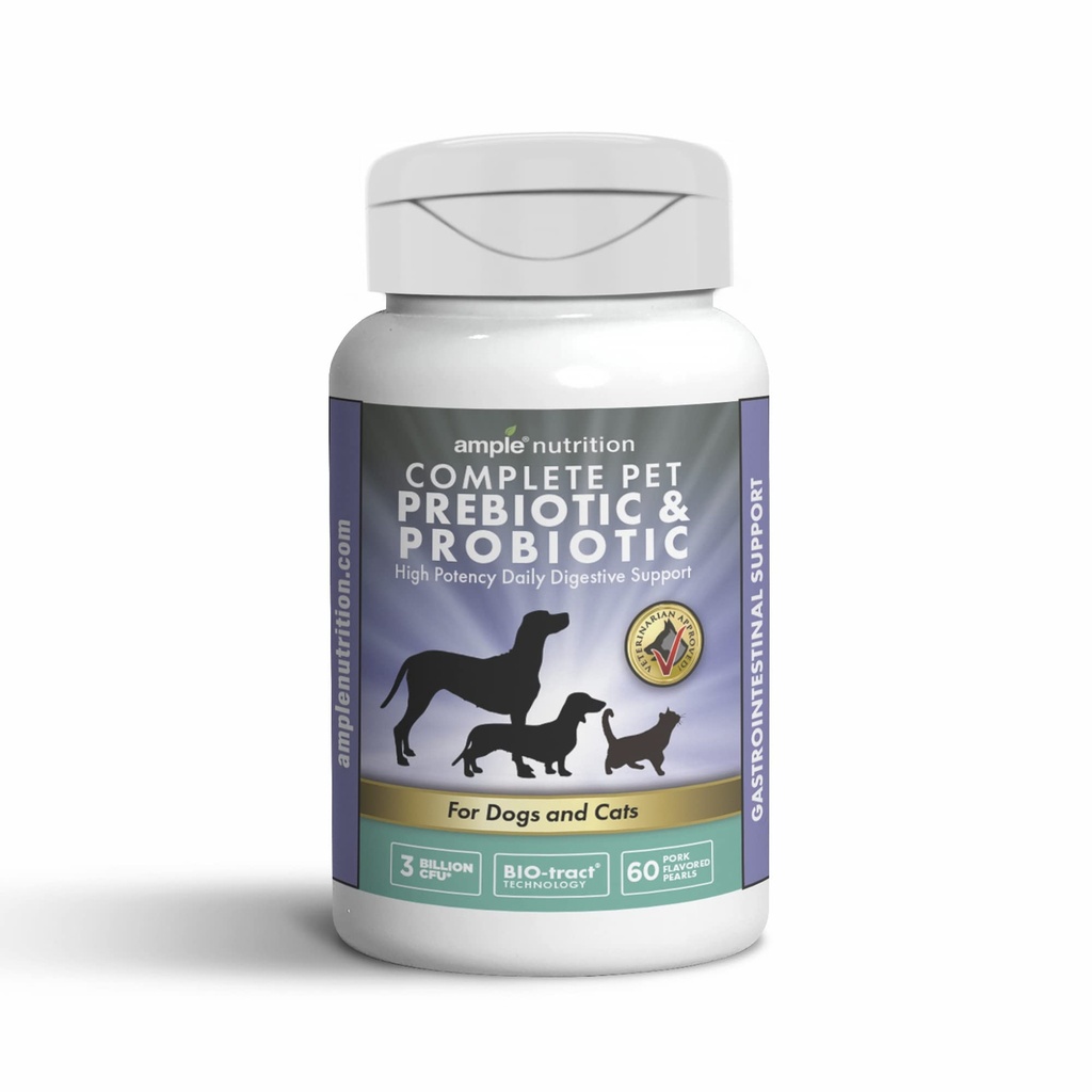 Ample Nutrition Complete Pet Prebiotic + Probiotic pentru câini și pisici, 60ct Perle aroma de porc