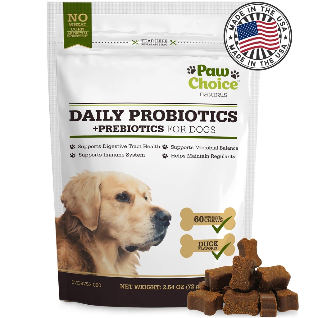 Probiotice alegere laba pentru câini cu prebiotice - Daily Chews for Gut Health, Digestion, Regularitate, și de sprijin imunitar - Tratament Supliment natural Made in USA