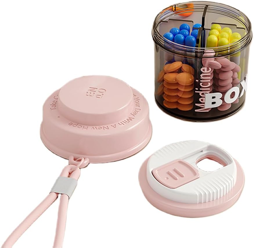Pink Pill Box pentru femei Purse, cutie de pastile mici, Organizator de pastile de călătorie, 4 compartimente pentru sticle de pastile, se potrivește în buzunar, Papuci de mână Organizator, Caz Pilula de călătorie (Pink)