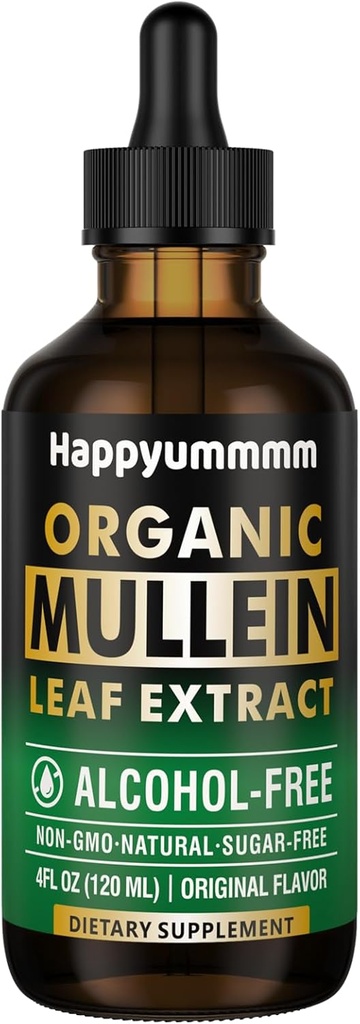 Mullein picături pentru plămâni Curățați, Vegan Mullein Extract de frunze Tinctură cu clorofilă, Suport Immune,Respirator - 4 fl oz (120 ml)