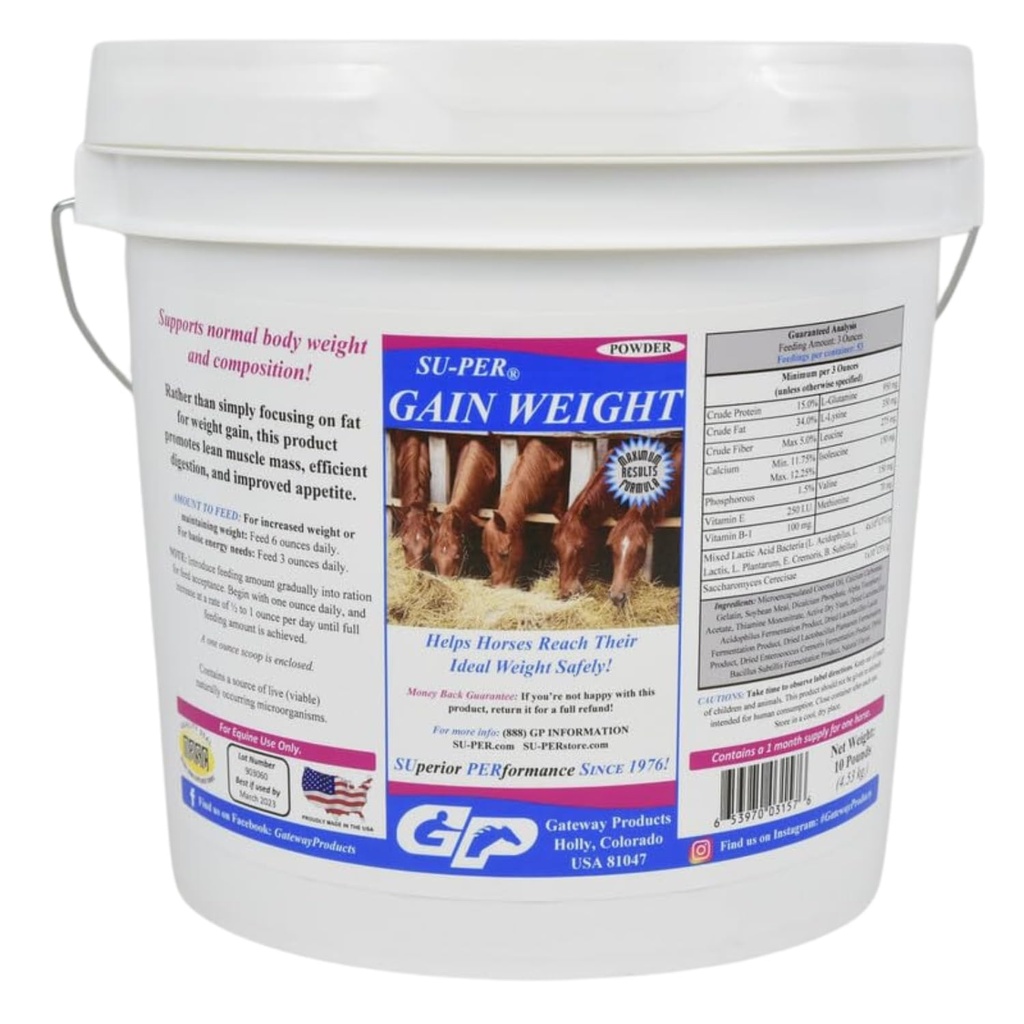 SU-PER Gain Greutate pentru cai - Equine supliment de greutate Gainer pentru cai - Promovează Lean Mass musculare, Digestion & Apetit - 10 Lire, 1 lună de aprovizionare