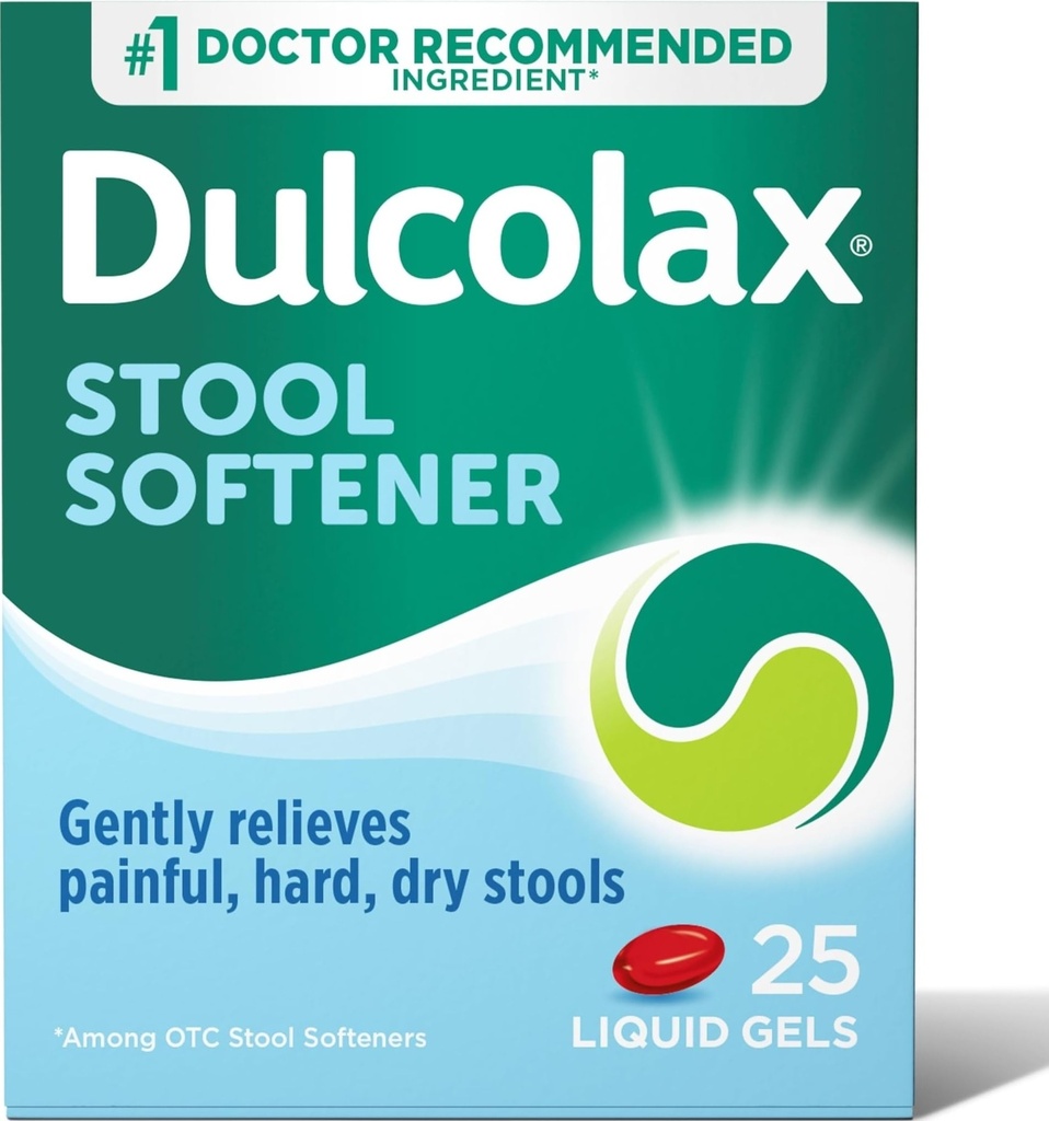 Dulcolax Stool Softener Capsule cu gel lichid laxativ, Constipaţie uşoară Relief pentru instrumente dure, uscate, Docusat Sodiu 100 mg, 25 Număr