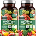 2-Pack N1N Premium Green Superfood, fructe și legume [28 Ingrediente puternice] Suplimentul natural cu Alfalfa, Root & Tart Root pentru energie, Imunitate, Digestion, 120 Ct
