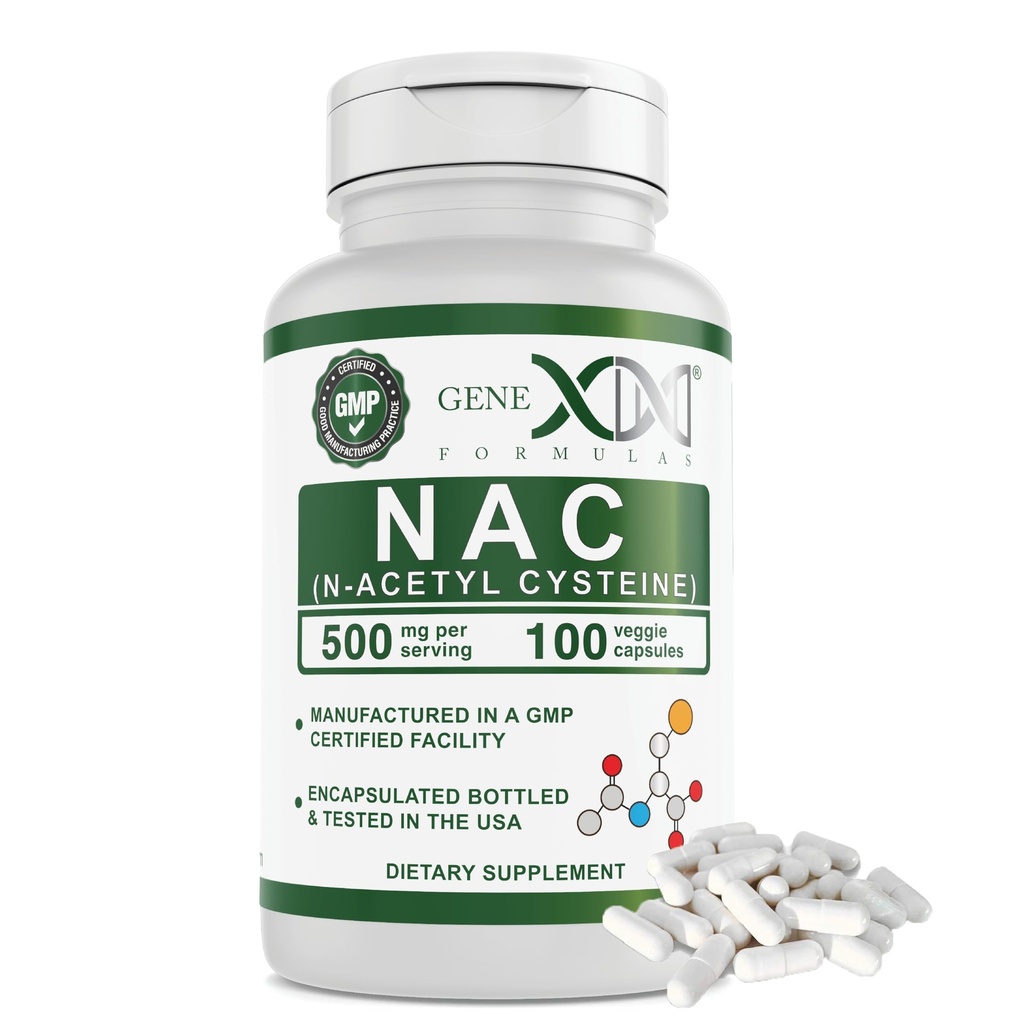 Genex Formulas NAC 500mg (100 capsule) N-Acetyl Cysteine, sprijină sănătatea ficatului - non-GMO, gluten gratuit, Vegan (3 luni de aprovizionare)