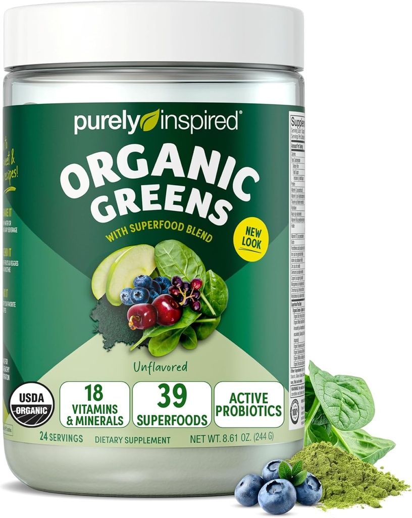 Pure Inspirat Green Powder Smoothie Mix, Nearomat (24 Servings) - Probiotice pentru Digestive Health cu Spirulina & Chlorella pentru Gut Health - Vegan & Gluten-Free