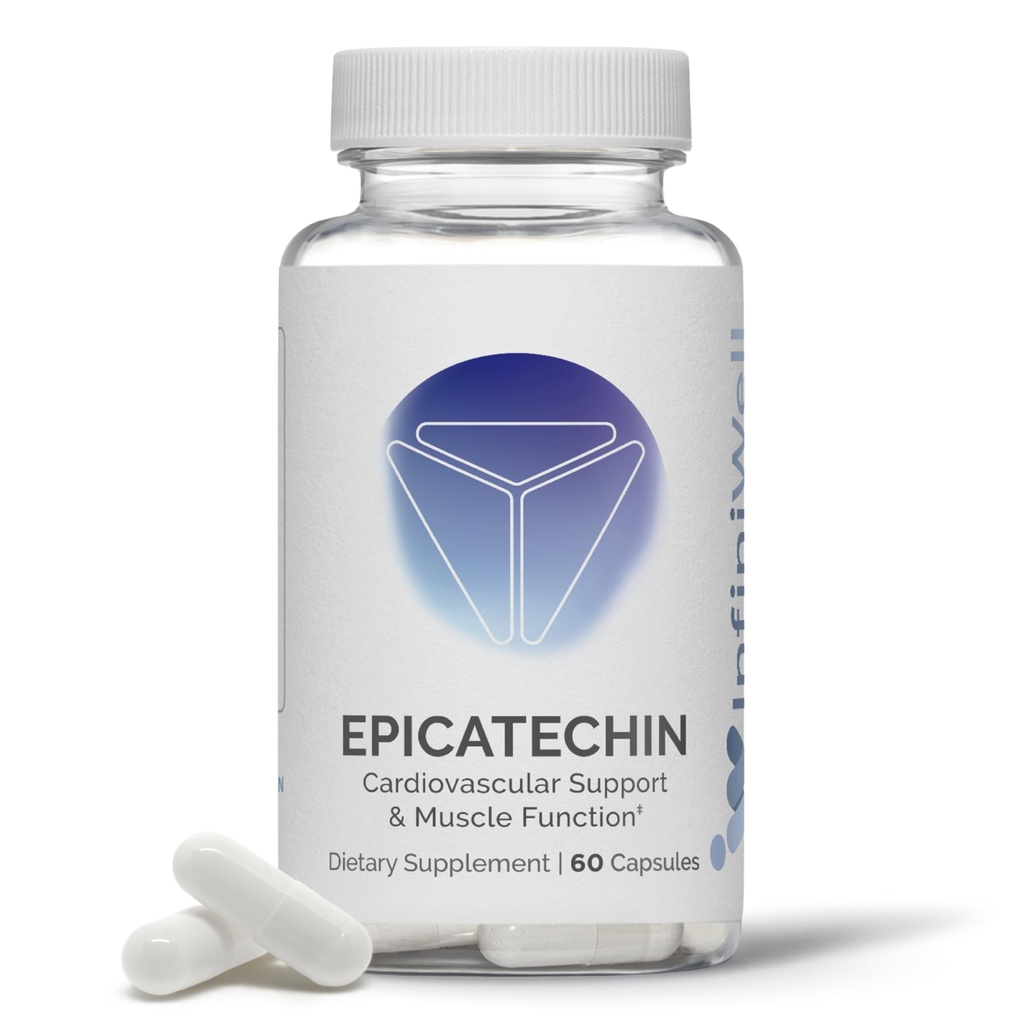 InfiniWell Supliment Epicatechin - Suport Construcție musculară și producția de oxid de azot - Promovarea sintezei de proteine sănătoase, recuperarea exercițiilor, suport antioxidant și funcția cognitivă (60 capsule)