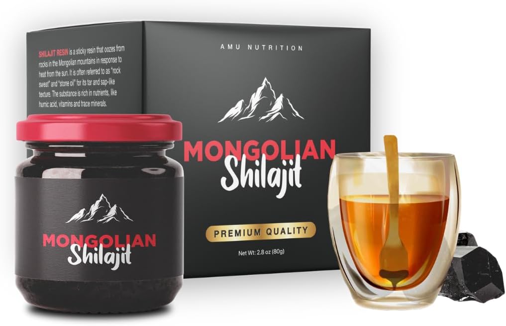 AMU NUTRITION Pure Organic Mongolian Shilajit Resin - Himalayan Shilajit Supliment pentru bărbaţi şi femei, 100% Pure, Naturale, şi Black Shilajit Resin - Sursa naturală de acid fulvin (50 Gram)