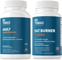Dr. Tobias Fat Burner Nightly & Adult Multivitamine suportă energie, imunitate și metabolism cu Ashwagandha. 42 Fructe și legume cu probiotice, extract de fasole verde, non-GMO, 30 de zile de aprovizionare