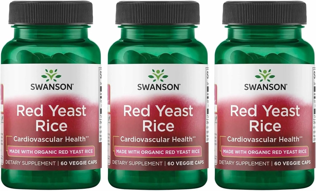 Swanson Made with organic traditional Red Yeast Rice 600 Milligrams 60 Veg Capsules (3 Pack)