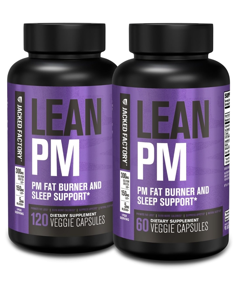 Fabrica Jacked Lean PM Night Time Fat Burner, Suplimentul de ajutor pentru somn, & Apetit Suppressant pentru bărbați și femei - 180 Stimulant-Free Veggie pierdere în greutate pastile dieta
