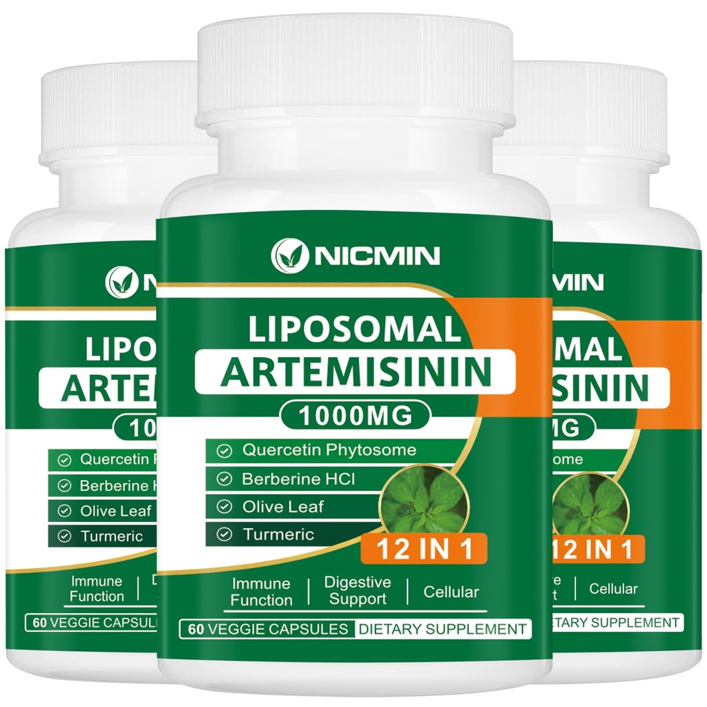 Artemisină lipozomală Suplimentul 1000mg, Extract de lemn de vierme dulce cu 200mg Querbetin Fitozom, Absorbție maximă pentru antioxidant 180 capsule