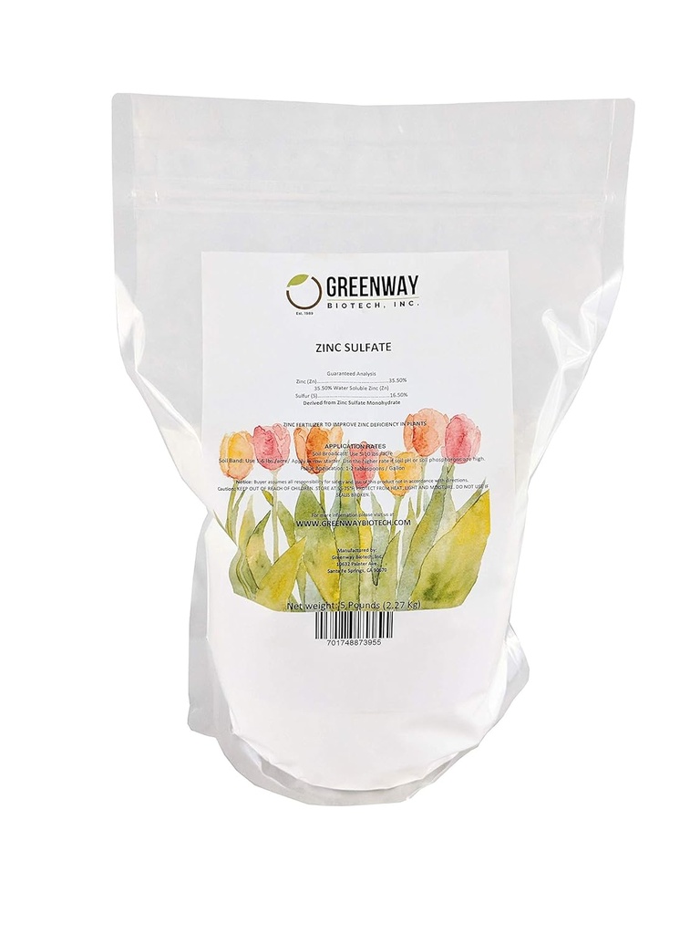 Greenway Biotech, Inc. zinc sulfat pulbere 35,5% monohidrat Plus 16,5% sulf (5 lire)