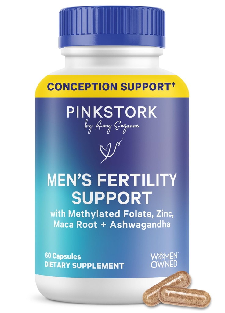 Blue Stork Fertility Suplimente pentru bărbaţi - Susţine concepţia pentru el - Vitamine prenatale masculine cu rădăcină Maca, Ashwagandha, Folate, B12 - Sperm Heath, Drive, Motilitate - 60 capsule