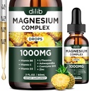 Triple Magnesium Complex Supplement, Magnesium Glycinate, Blend, Citrate Liquid Drops 1000mg with Ashwagandha, CoQ10, Vitamin B6, C, D, Zinc - Vegan Pineapple Flavor