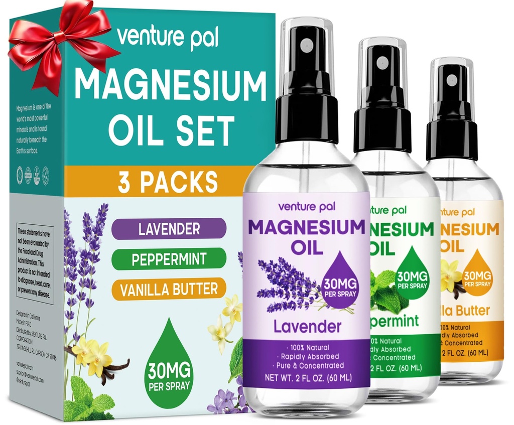 Venture Pal 3-Pack Topical Magneziu ulei Spray Set pentru picioare  Absorbţie rapidă, fără grăsimi