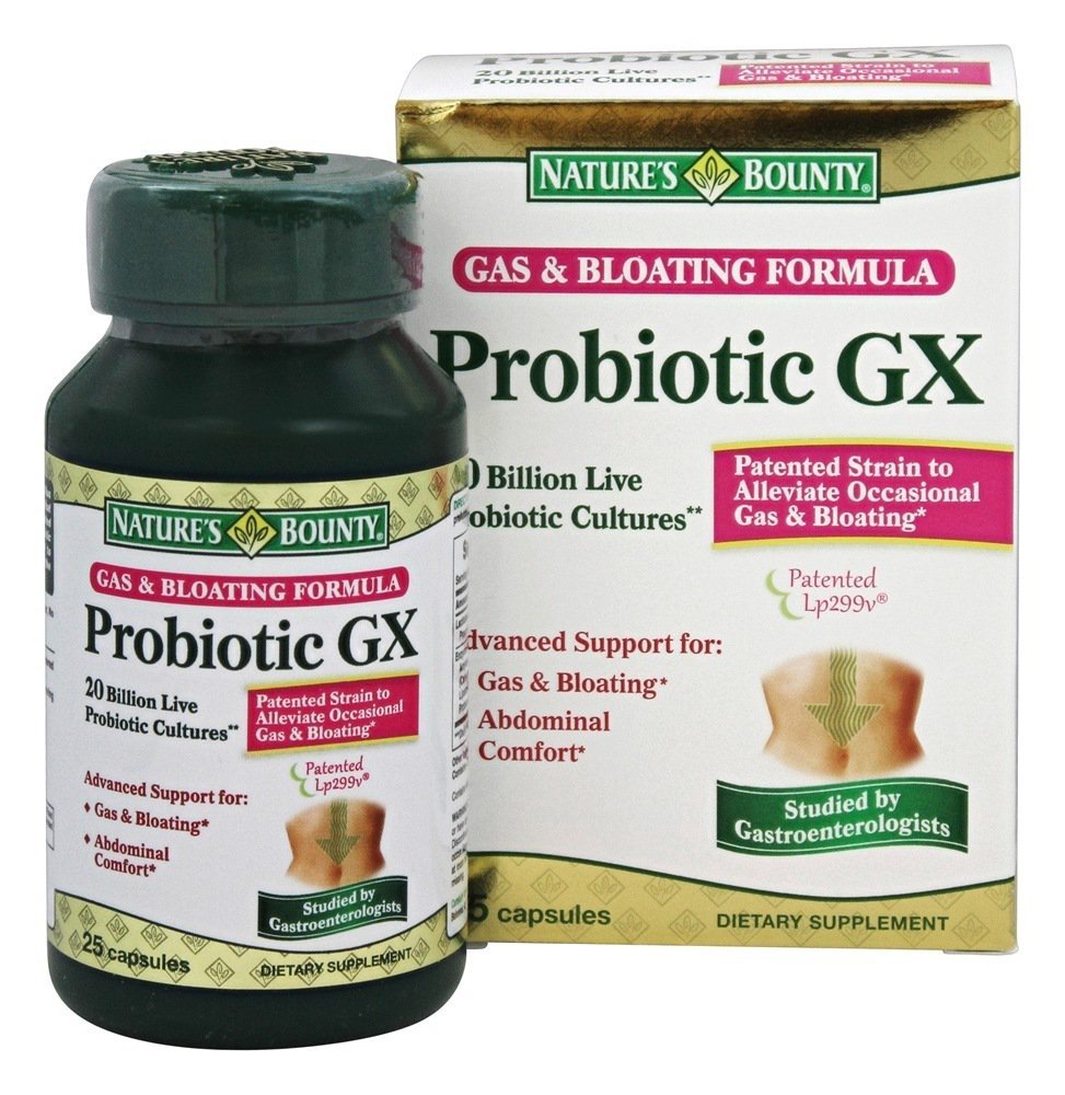 Natura's Bounty Probiotic GX gaz & Blooting Formula, Capsule 25 ea (Pachet de 4)