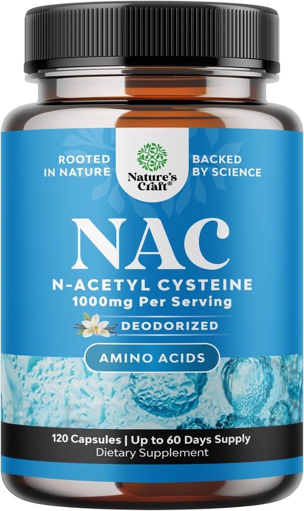 NAC Supliment N-Acetil Cysteine 1000mg - Vegan mare absorbţie non-Smelly NAC 1000mg Capsule Glutatione Precursor pentru ficat Cleanse Detox & Reparaţii Plus Lung Health and Imunity Support (2 luni)