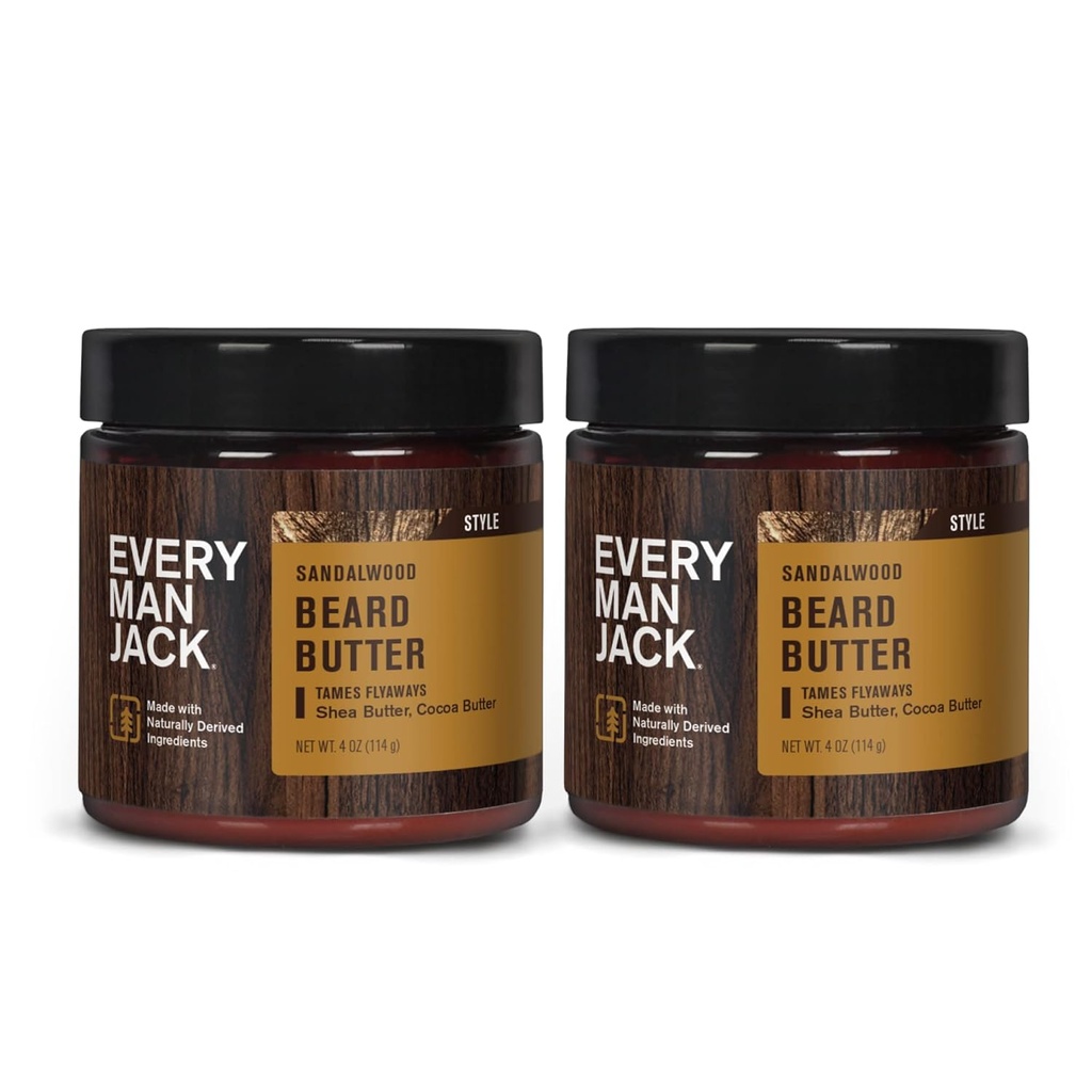 Fiecare om Jack Beard Butter- Subtil Sandalwood Fragrance - Hydrates and Styles Dry, Unrully Beards în timp ce ușurarea mâncărime - natural Derived cu unt de Shea și ulei de cocos - 4 uncii (2 Pack)