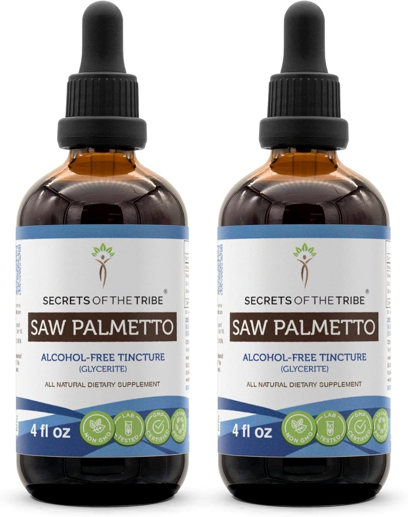 Saw Palmetto Tincture Extract lichid fără alcool, Saw Palmetto (Serenoa Repens) Berry uscat (2x4 FL OZ)