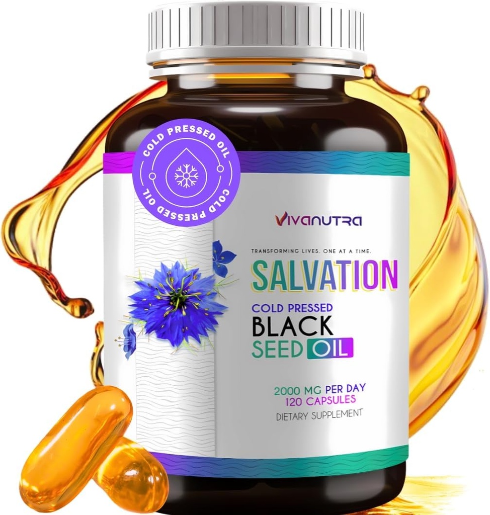 Capsule de ulei de semințe negru - Nigella Sativa presat la rece (Turkish) Thymochinonă, Negru Cumin Nigella ulei de semințe Sativa, 100% lichid ulei de semințe negre 120 Conte, 500 mg per capsulă, Made in USA