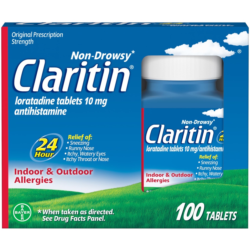 Claritin Alergie Medicină pentru adulţi, 24 de ore Loratadină 10 mg pastile, antihistamină, 100 comprimate