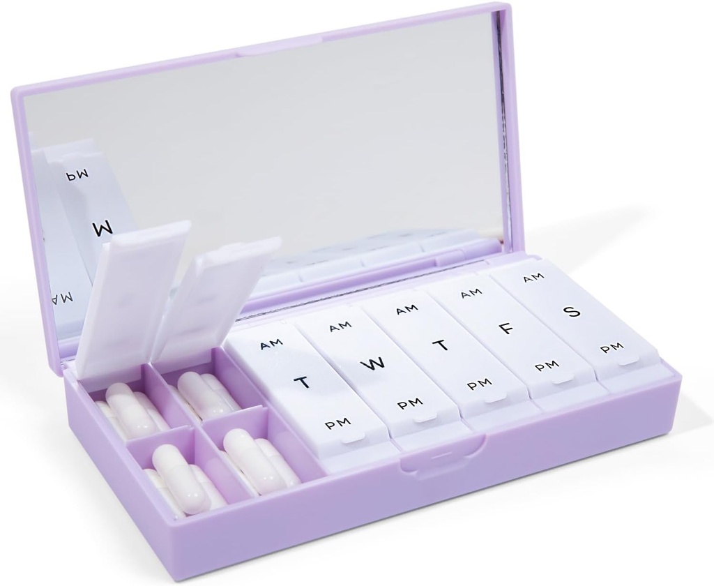 PORT X POLISH Designer Weekly Pilula Organizator (AM/PM 2X Daily, Liliac) 