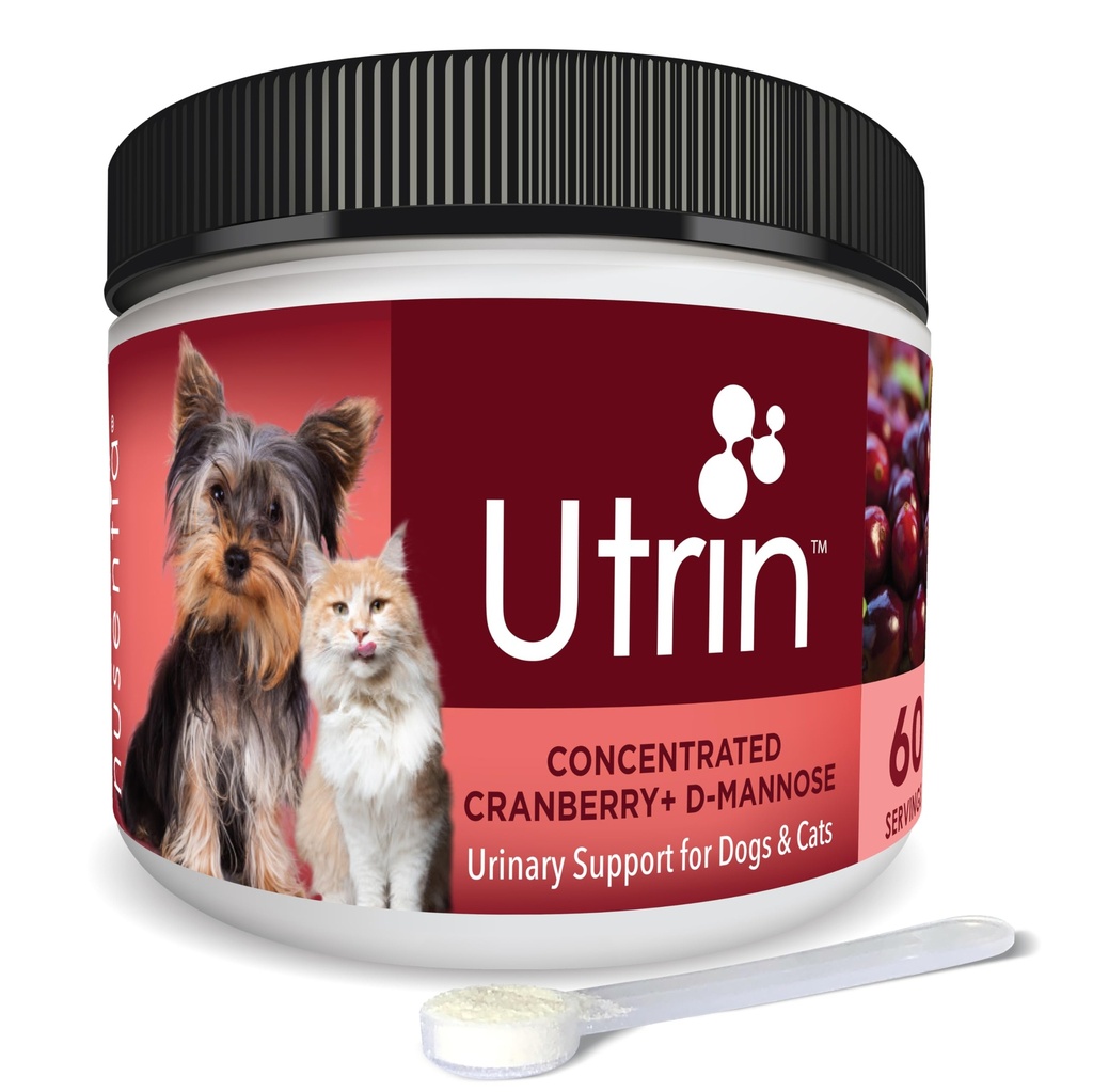 NUSENTIA UTRIN - Suport urinar pentru pisici și câini - Dual-Action Cranberry & D-Mannose - pentru sanatatea vezicii urinare naturale, Incontinenta, si Recurge UTI, 60 Serviri