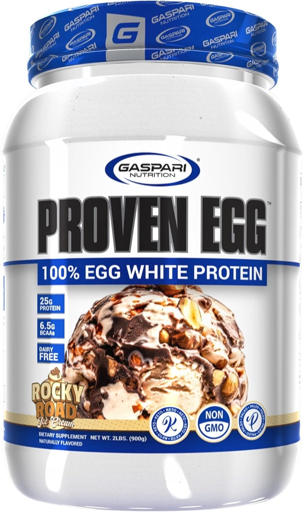 Gazpari Nutrition Egg Proven, 100% Proteină albă de ou, 25g Proteină, Keto Friendly, Dairy and Lactoză Free, Soy Free (2 lbs, Rocky Road)