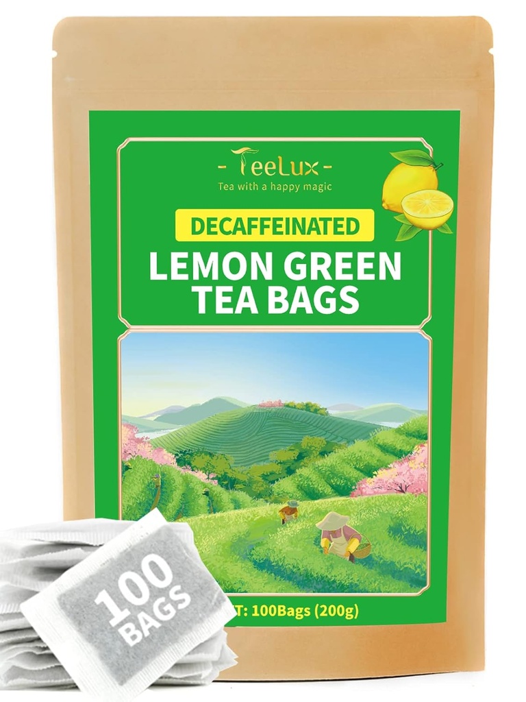 TeeLux Decaf Ceai verde de lamaie, Ceai verde decafeinizat cu aroma de lamaie si aroma, 100 Conte