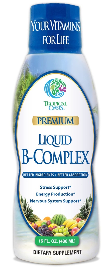 Premium lichid B Complex Vitamina- Absorbtie rapida lichid B-complex Supliment w/ toate 8 B-vitamine, PLUS energizand amestec de plante w/ Ginseng, Ginkgo, si Eleuthero Root - Vegan, NON- GMO - 16oz, 32 Serv