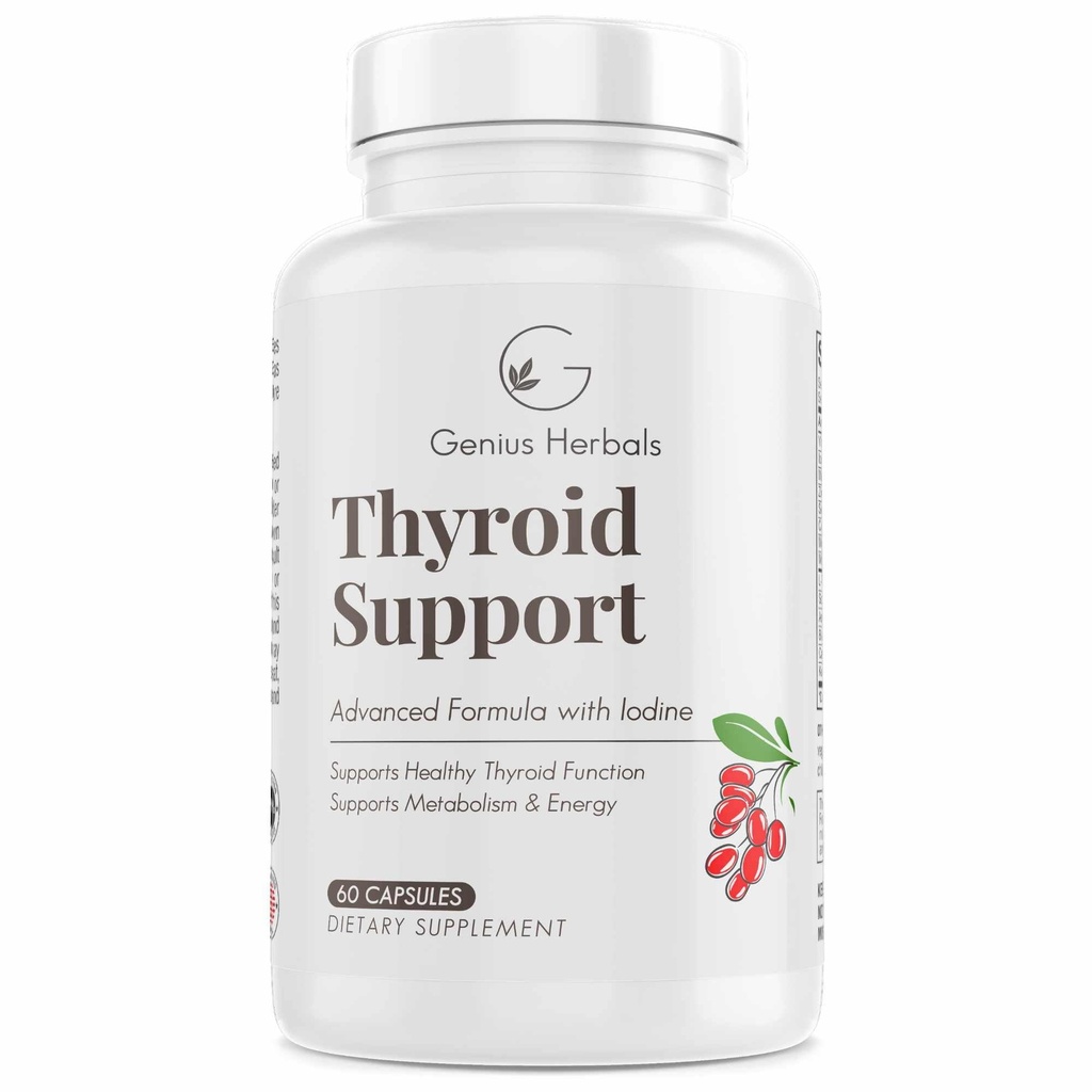 Suport tiroidian - Formula avansata cu iod, suporta metabolismul si energia, sustine tiroida sanatoasa. Supliment tiroidian non-GMO - 60 capsule