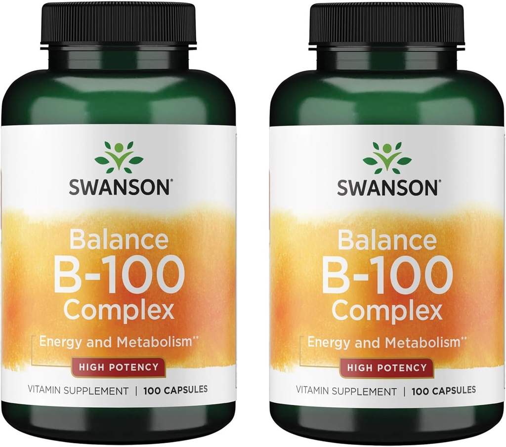 Swanson Vitamina B-100 - Suplimentul de vitamine care promovează sprijinul energetic şi metabolic - Formula de înaltă potenţă de susţinere a sănătăţii cardiace, sănătatea creierului şi funcţia nervoasă - (100 capsule) (2 ambalaj)