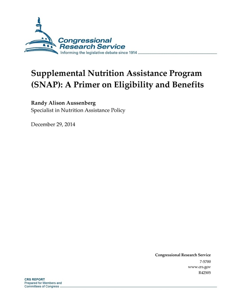Program suplimentar de asistenţă nutriţională (SNAP): Primer on Eligibility and Benefits (Reports CRS)