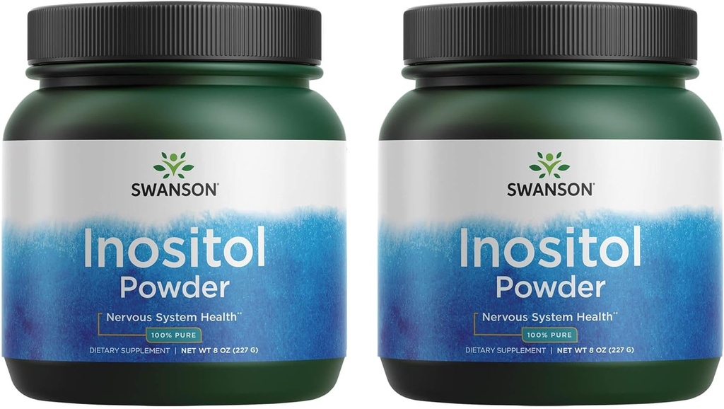 Swanson 100% Pure Inositol Powder - Suplimentul Natural Promovarea Focus & Relaxare - Nervi & Suport Cellular - (8oz) 2 Pack