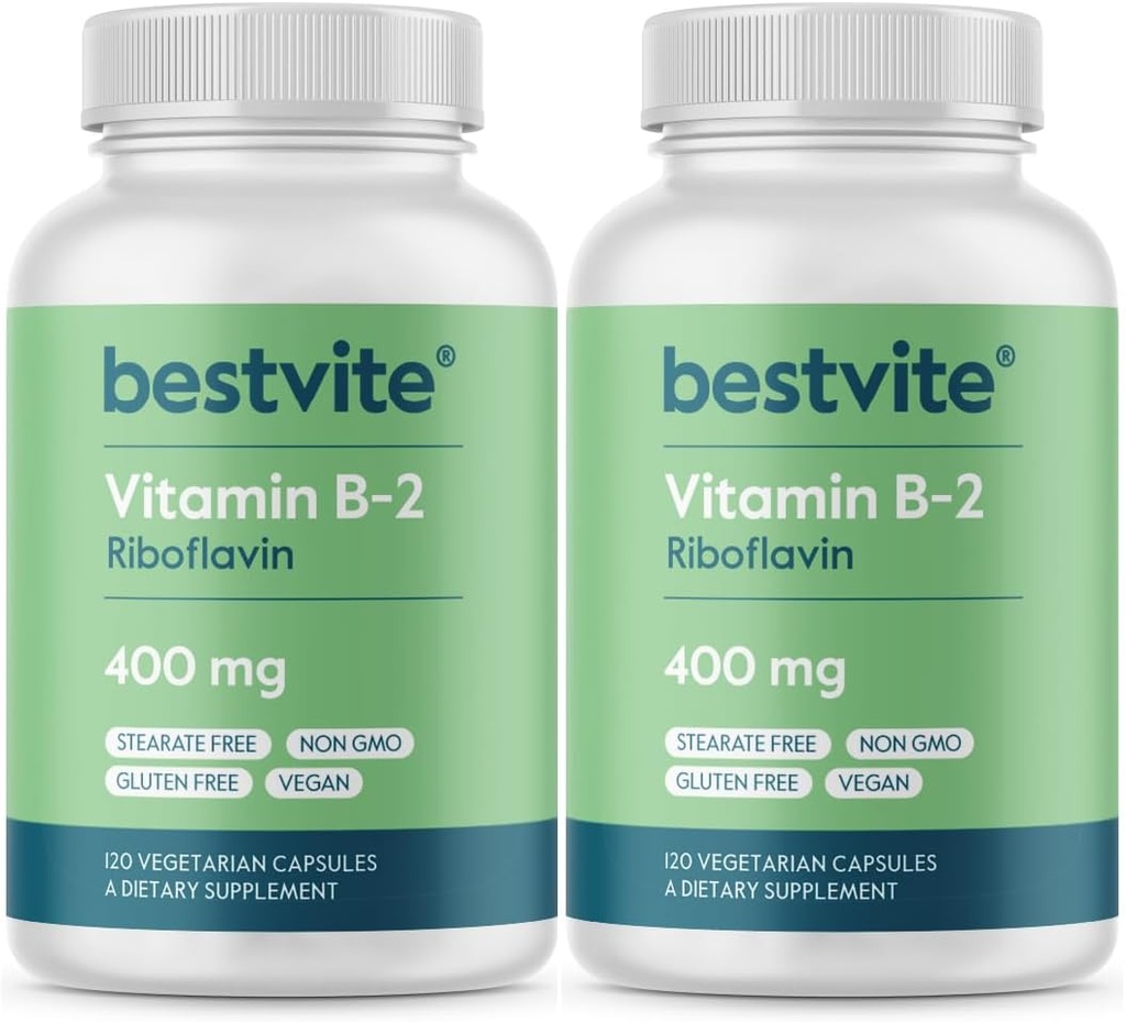 BESTVITE Vitamina B-2 (Riboflavin) 400 mg (240 Capsule vegetariene) (120 x 2) - No Steares - Vegan - Non OMG - Gluten Free