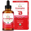 NutraChamps Vitamina B Complex pentru copii, B1, B2, B3, B6, B7, B9 & Methyl B12, Kids B Complex picături lichide Supliment, energie, Focus, Metabolism, Berry natural, 120 Serviri, 4 luni de aprovizionare