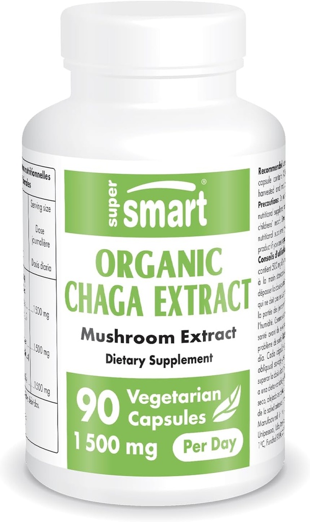 SuperSmart Organic Chaga Extract 1500mg pe zi (High Putere) - Wild & Hand Cules Chaga Tsuture Supliment 