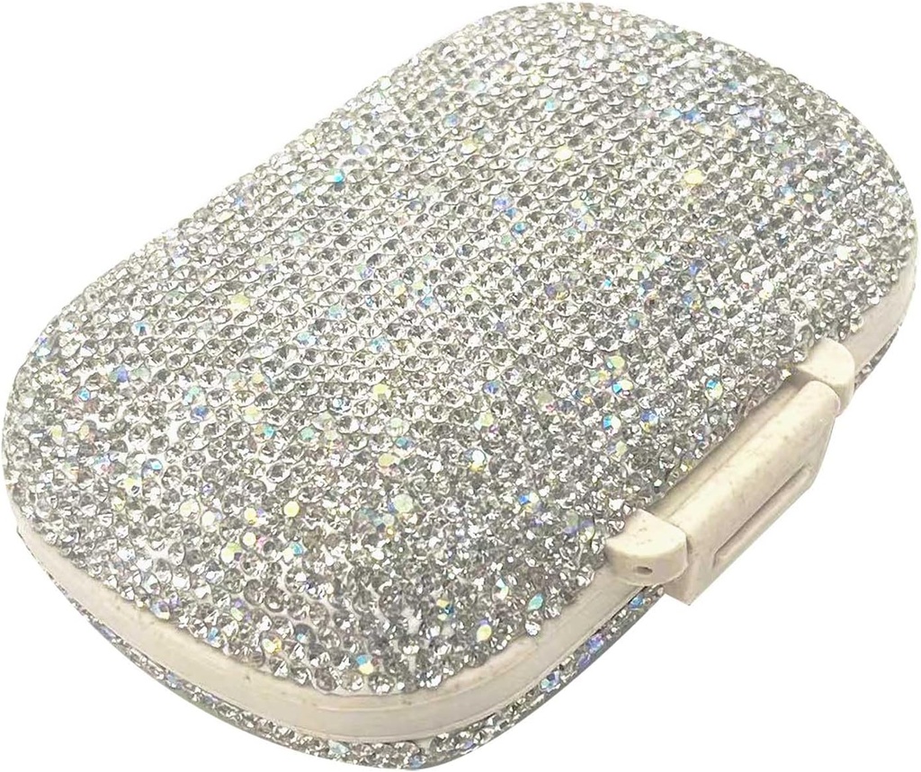 Bling Diamond Pill Organizator cu 8 Compartimente,Daily Travel Portable Pill Case Dublu Sided Rinstone Pilula cutie pentru Vitamina / Cod de ulei de ficat Kit (Silver)