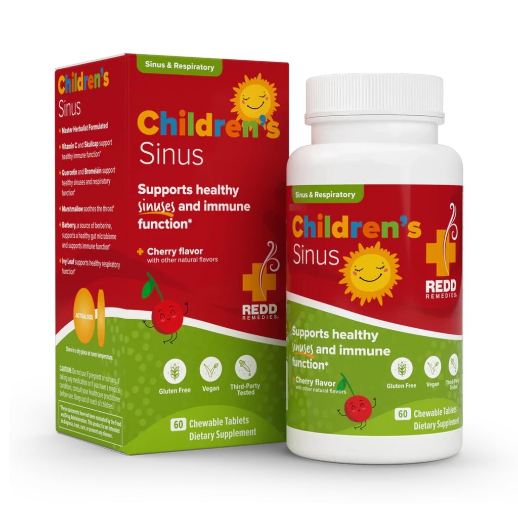 Remedii roșii, suport sinusal pentru copii, Formula imune și de sănătate respiratorie, aromă de cireșe, 60 comprimate masticabile
