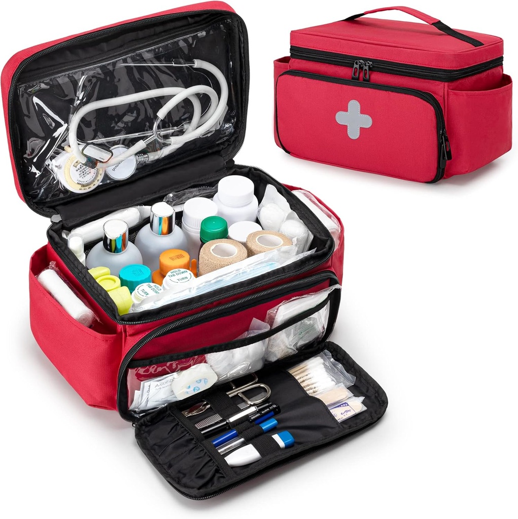 CURMIO geantă de depozitare pentru medicamente mici gol, familie cutie de prim ajutor, Pilula organizator pentru provizii medicale de urgență, roșu (Bag numai, brevet în așteptare)