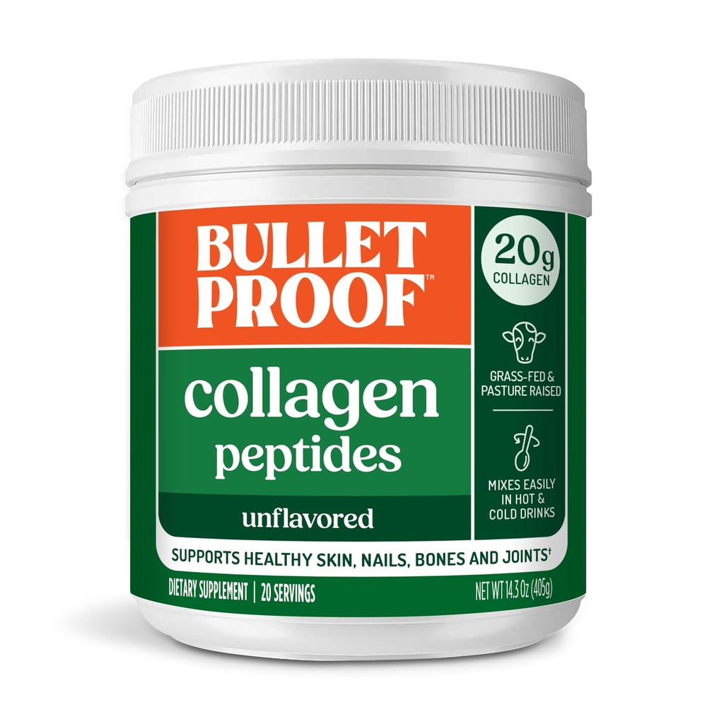 Bulletproof Colagen Peptides pulbere nearomatizate cu ulei MCT, 14.3 Ounces, Proteina de colagen Fed de iarbă pentru piele, de sprijin osos și comun, Paste crescute, Nu Hormoni Adăugați