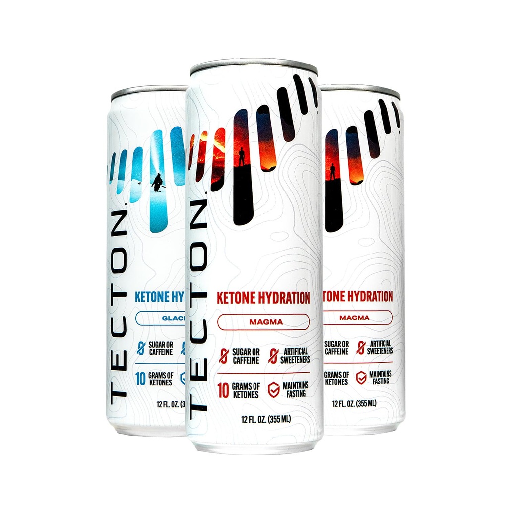 Tecton Ketone Ester- 10g BHB Ketone Ester/Serving, Patentat Cetonele Identice Naturale - Zahăr-Free, Variety Pack (2 ghețar, 2 Magma), Stimulant-Free