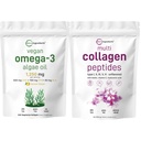 Micro Ingrediente Multi Colagen Pudră de proteine 16 oz și Vegan Omega 3 Algae Suplimentul de ulei Bundle 2 Pachet 