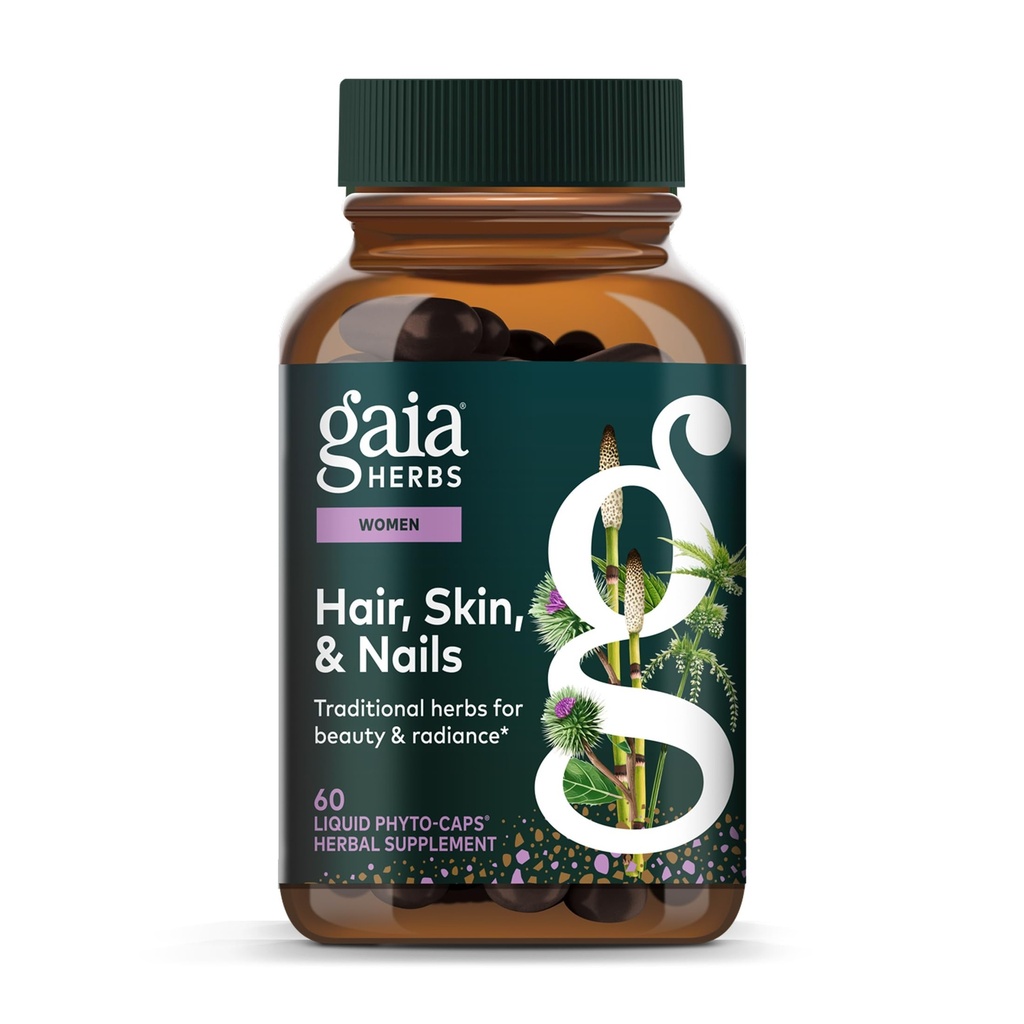 Gaia Herbs Hair, Skin & Nails - Supliment pentru a sprijini pielea sanatoasa, par & Nail Health* - Astaxanthin, Horsetail, Gotu Kola & Bredock - 60 Vegan lichid Fito-Capsule (30 Servings)