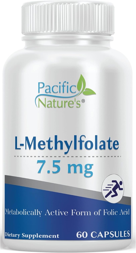 Pacific Natura L-metilfolat 7,5 mg (60 capsule) Natural, Forma activa de Folat pentru suport global de sanatate - Gluten gratuit, non-GMO