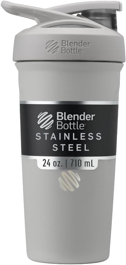 BlenderBottle Sport Izolat din oțel inoxidabil Shaker Sticla cu whisk sârmă, 24-Ounce, Grey 